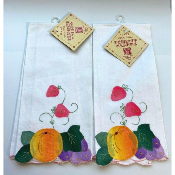 Fruit Bowl Designer Napkins Applique Orange Strawberries Grapes 14 x 22 - Picture 5 of 5